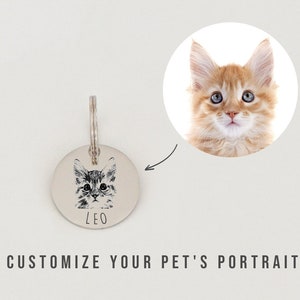 Personalized Cat Portrait Tag Pet Portrait Tag Custom Dog Portrait Tag Cat Collar Tag Cat ID Tag Dog ID Tag Dog Name Tag