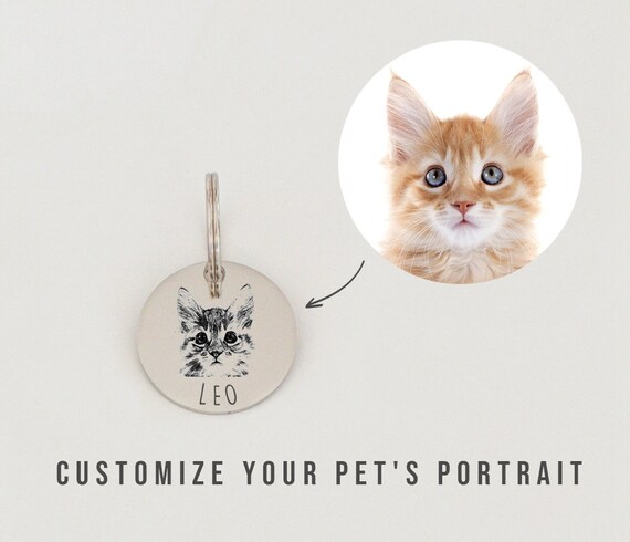Personalized Cat Portrait Tag Pet Portrait Tag Custom Dog Portrait Tag Cat Collar Tag Cat ID Tag Dog ID Tag Dog Name Tag