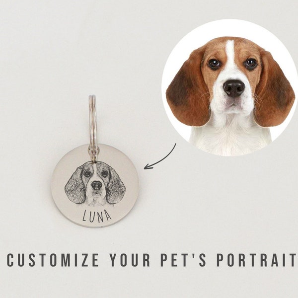 Personalized Pet Portrait Tag Custom Dog Portrait Tag Cat Portrait Tag Cat Collar Tag Cat ID Tag Dog ID Tag Dog Name Tag