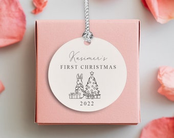 Gepersonaliseerde baby's eerste kerstornament, kerstversiering, kerstaandenken, baby's 1e kerstbal, jongens eerste kerst