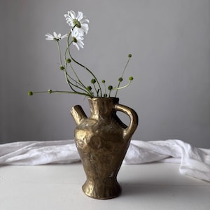 Unique handmade bronze pitcher, decorative tabletop decor, Sculptural metal art