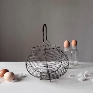 Antique French Wire Egg Basket: Rustic Country Decor