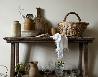 French antique handmade wicker basket,  panier en osier.