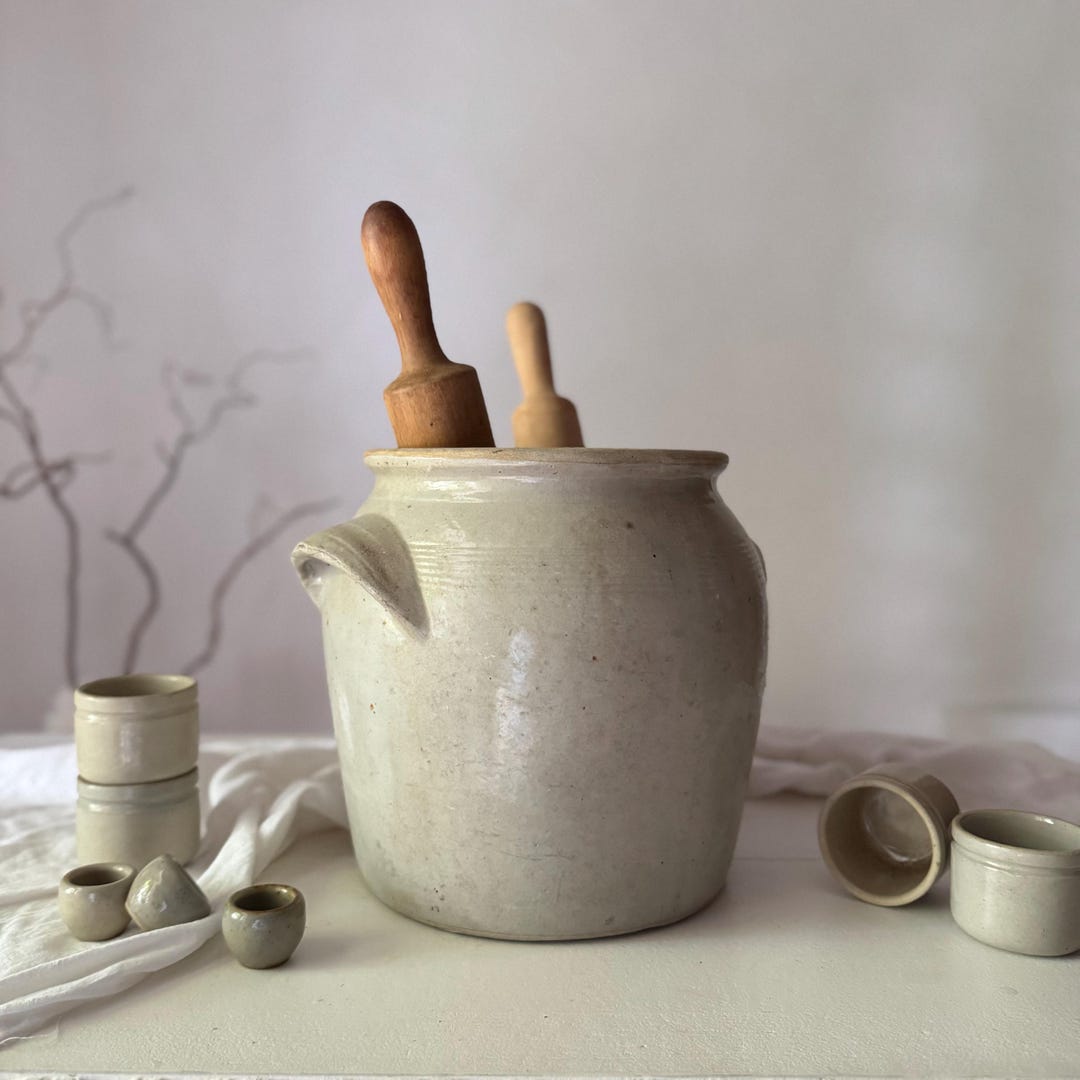 フランスのアンティーク陶器、保存用壷、特大コンフィポット7号