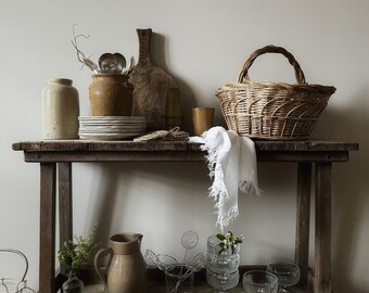 French antique handmade wicker basket,  panier en osier.