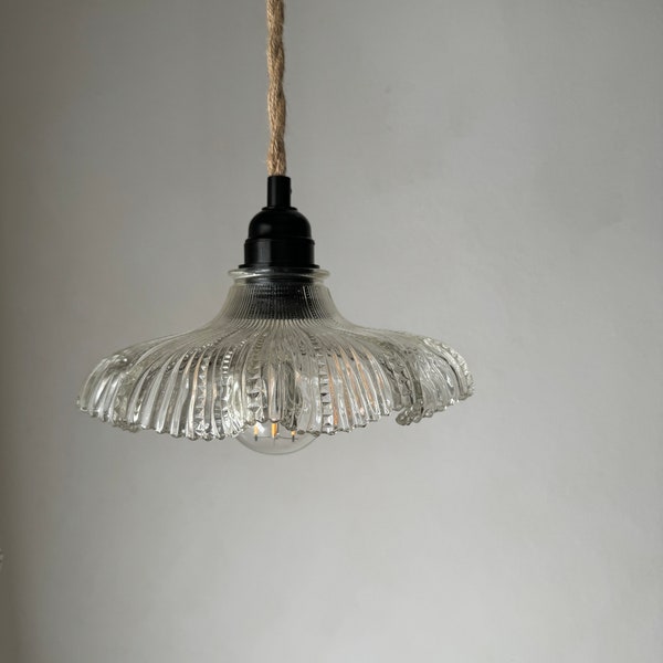 Retro glass pendant light shade, pretty reading light.