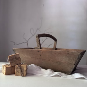 French antique XL garden trug, rustic farmhouse harvest basket