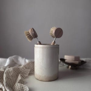 Antique French Stoneware Kitchen Pot | Rustic Farmhouse Crock from France | Utensil Holder