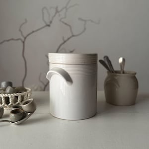 Vintage French Salt Cellar with Lid | Rustic Farmhouse Crock | Kitchen Utensil Holder