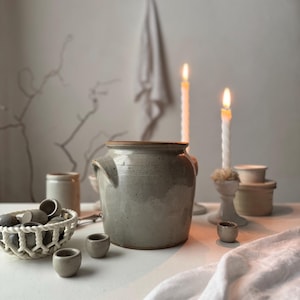 French antique pottery, preservation pot, medium confit pot, number 7b, stoneware from France