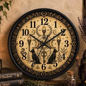 Hecate Symbol Wall Clock #1 - Witchy Triple Moon Gothic Decor