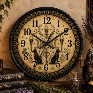 Hecate Symbol Wall Clock #1 - Witchy Triple Moon Gothic Decor