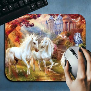 Unicorn Mouse Pad #3, Fantasy Desk Mat, Mystical Unicorn Art, Enchanted Forest Mousepad, Magic Creature Office Decor, Fantasy Lovers Gift