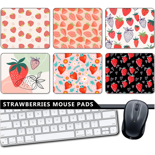 Strawberries #1 | MOUSE PAD | Fresh Fruit Mousepad  | Pink Red Fruit | Computer Desk Accessory | Office Decor | Wrist Pad | Farmhouse Gift