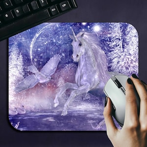 Unicorn Mouse Pad #2, Fantasy Desk Mat, Mystical Unicorn Art, Enchanted Forest Mousepad, Magic Creature Office Decor, Fantasy Lovers Gift