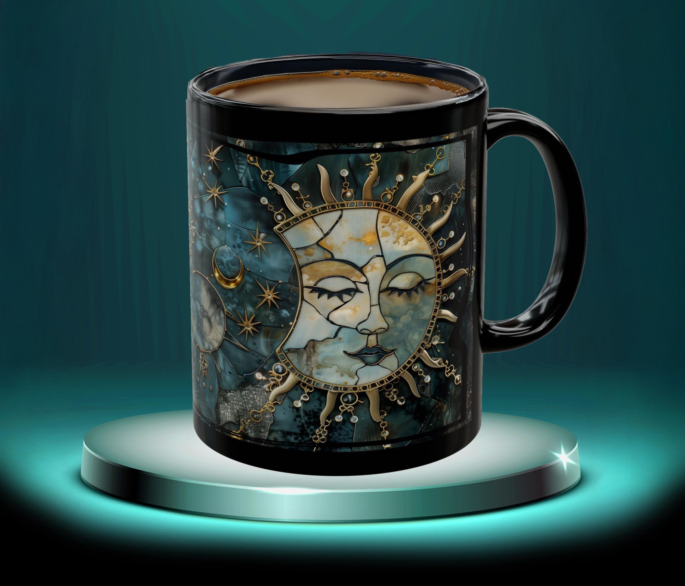 Stained Glass Celestial Visions Ceramic Mug #2  (11 oz or 15 oz), Sun & Moon Coffee Cup, Mystical Galaxy Art Mug Kitchen Decor, Witchy Gift