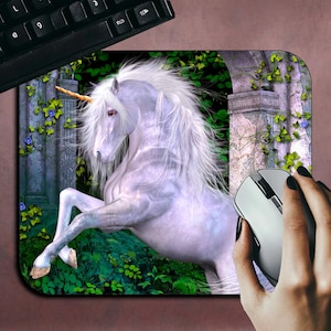 Unicorn Mouse Pad #6, Fantasy Desk Mat, Mystical Unicorn Art, Enchanted Forest Mousepad, Magic Creature Office Decor, Fantasy Lovers Gift