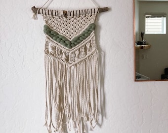 Boho Macrame Wall Hanging | White and Sage | Macraweave