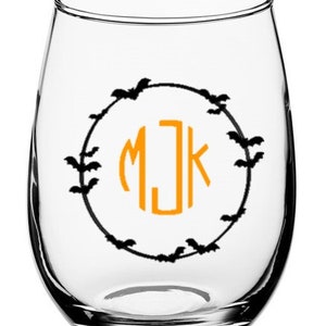 Personalized Halloween Bats with Initials - DECAL ONLY - Halloween Decal - Halloween Wine Glass - Trick or Treat - Bats