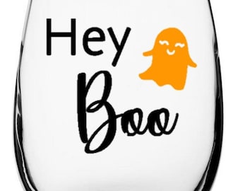 Calcomanía de Hey Boo - SOLO CALCOMANÍA - Calcomanía de Halloween - Copa de vino de Halloween - Truco o trato