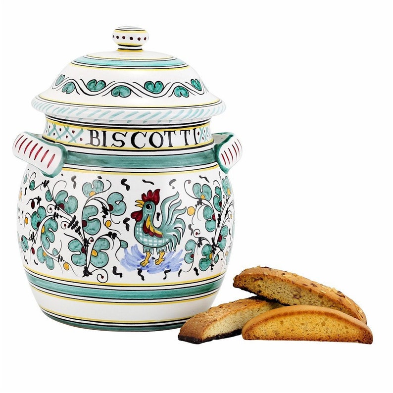 ORVIETO GREEN ROOSTER Traditional Biscotti Jar