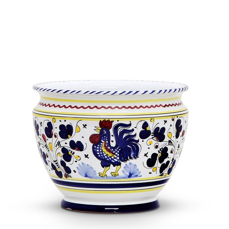 Luxury Cachepot Planter Small ORVIETO BLUE ROOSTER
