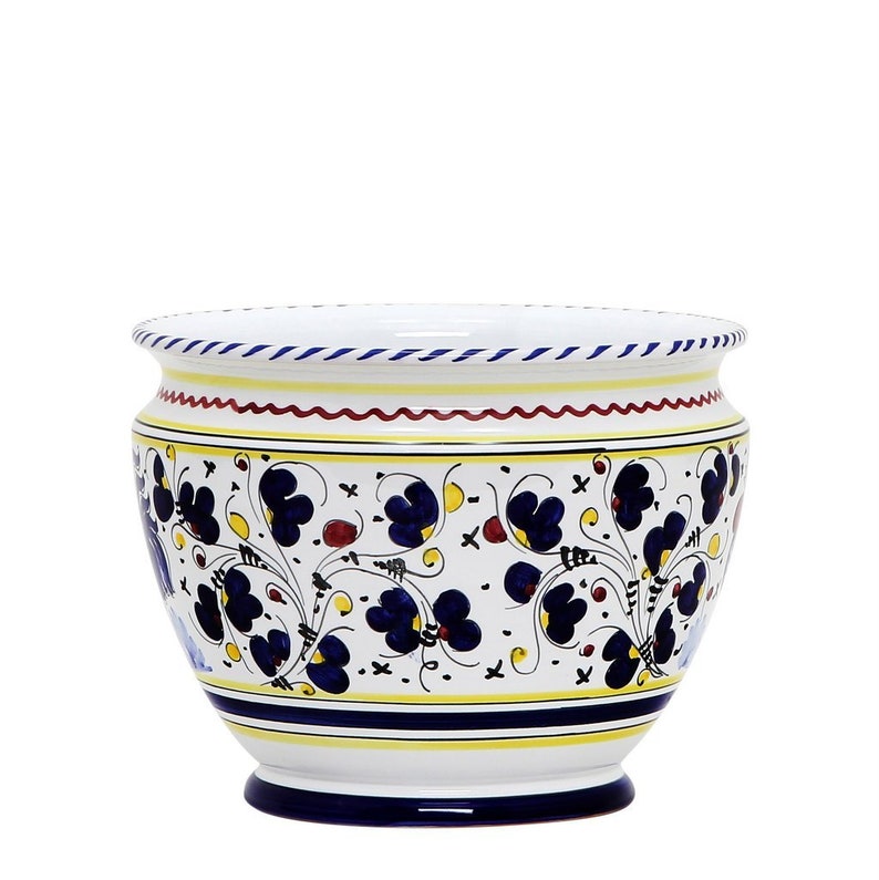 Luxury Cachepot Planter Small ORVIETO BLUE ROOSTER