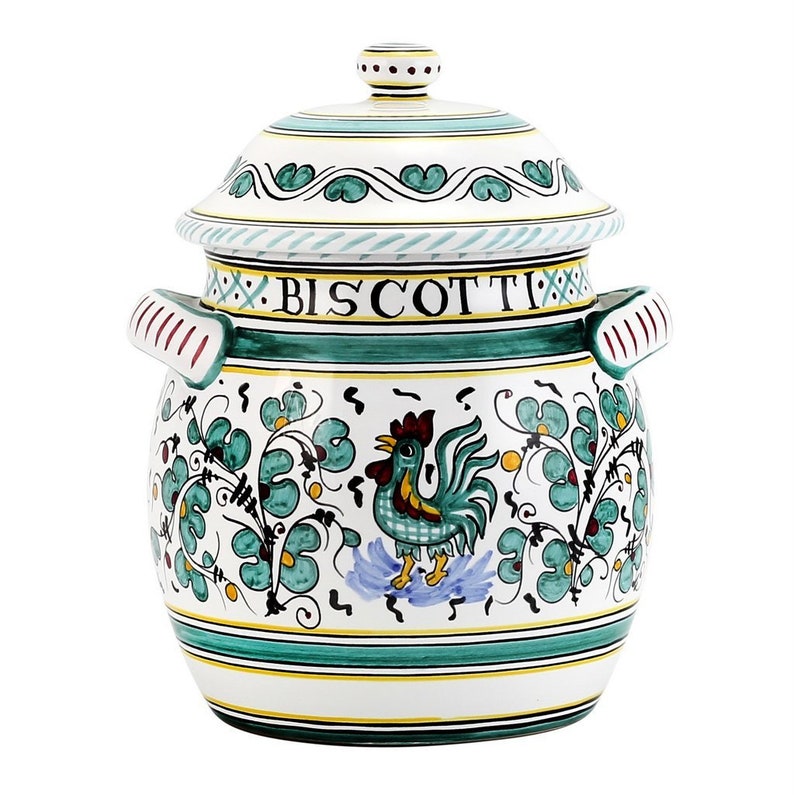 ORVIETO GREEN ROOSTER Traditional Biscotti Jar