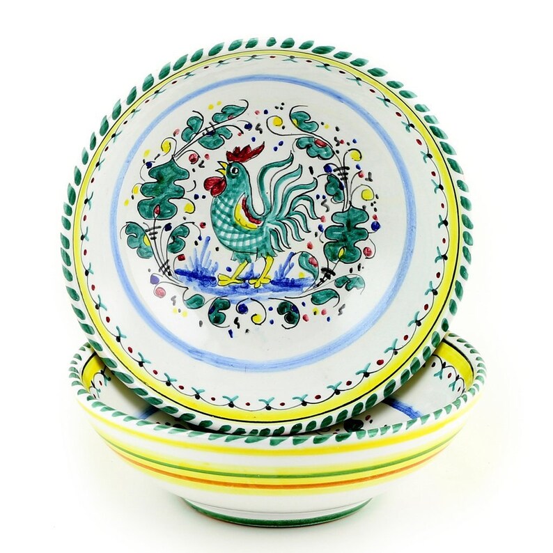 ORVIETO GREEN ROOSTER Round Traditional Pasta Soup Cereal Bowl