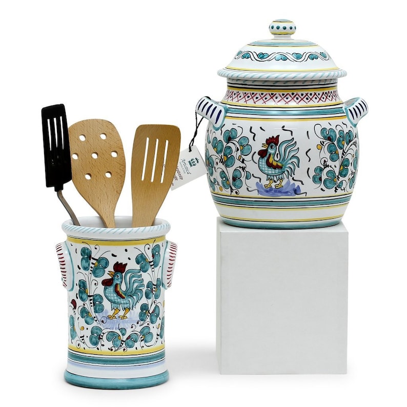 Orvieto Green Rooster: Bundle With Utensil Holder  Biscotti image 1