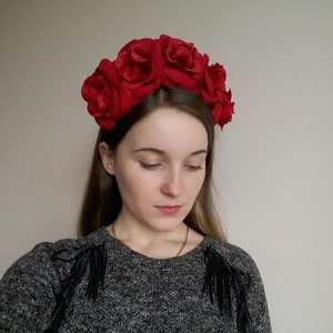 Corona de Flores Mexicanas, Tocado Rojo del Día de Muertos, Día de Muertos, Corona de Flores, Diadema, Corona Floral