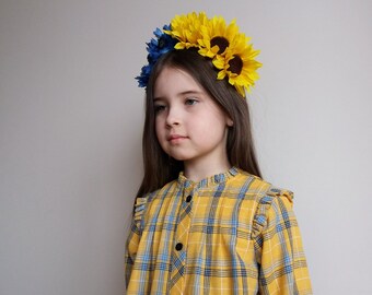 Ukrainian flower crown Blue Yellow Flower crown Sunflower headband Flower hair wreath Flower halo