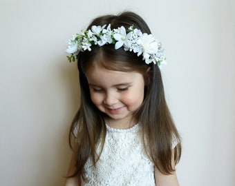 Fleur blanche couronne, couronne de fleurs blanche, première Couronne de communion, couronne de fleurs de mariage, fille de fleur couronne, couronne de fleurs enfant en bas âge