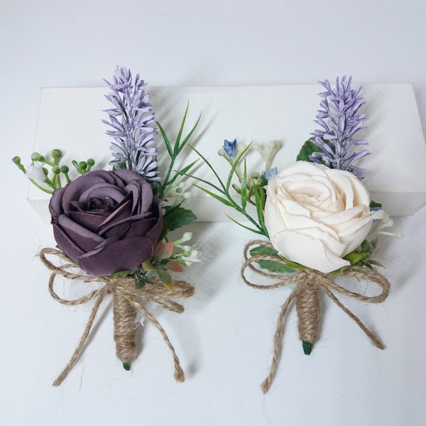 Lavender boutonniere Purple Ivory peony boutonniere,Lilac wedding Rustic Boutonniere,boutonniere for men,Groomsmen buttonhole Boho wedding