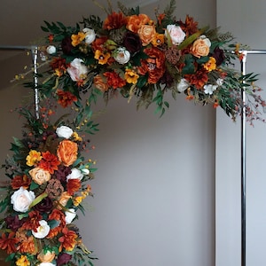 Rust burnt orange flower arch arrangement Fall Flower arch arrangement Fall bridal bouquet,Boho Boutonniere,Orange wedding bouquet