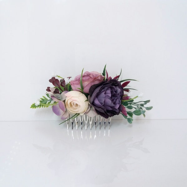 Purple flower comb, boutonniere , Dusty rose Wedding flower comb,Bridal flower comb,Bridal hair accessories,Bridesmaid flower comb