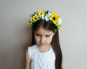 Sunflower headband, Yellow Flower crown ,Sunflower wreath, Bridal headband ,Flower hair wreath,Flower halo,Wildflowers crown