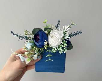 Boutonnières de bolsillo Boutonnière azul Eucalipto Boutonnière de marfil Ojal de padrino Boutonnière para hombres Boho boutonniere