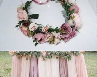 Dusty rose Mauve Blush flower crown,Floral headband,Bridal hair wreath,Wedding flower halo,Flower girl crown,Peonies crown