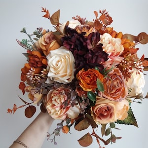 Fall  burgundy bouquet Rust Terracotta wedding bouquet Bridal bouquet Faux bouquet Fall wedding Boho wedding boutonnieres