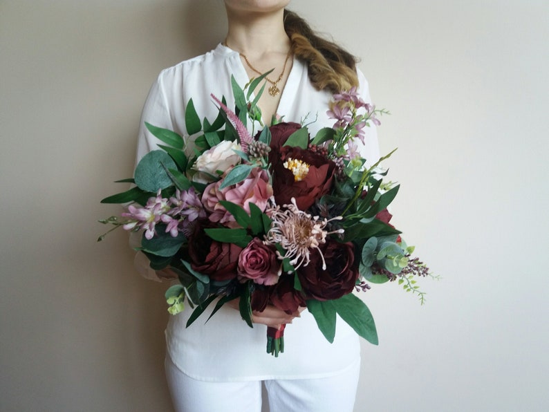 Flower bouquet Bohemian bouquets Mauve wedding bouquet Bridesmaid bouquets Wedding Boho Bouquet Burgundy Bridal Bouquet boutonnieres