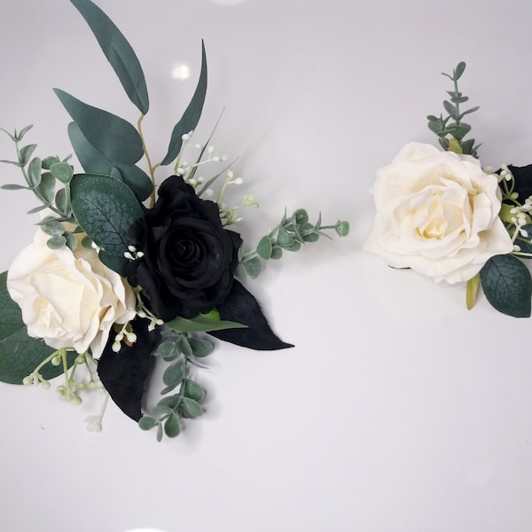 Flower cake topper, Black white cake topper, Wedding Cake Decoration,Rose cake flowers, Eucalyptus wedding cake arrangement