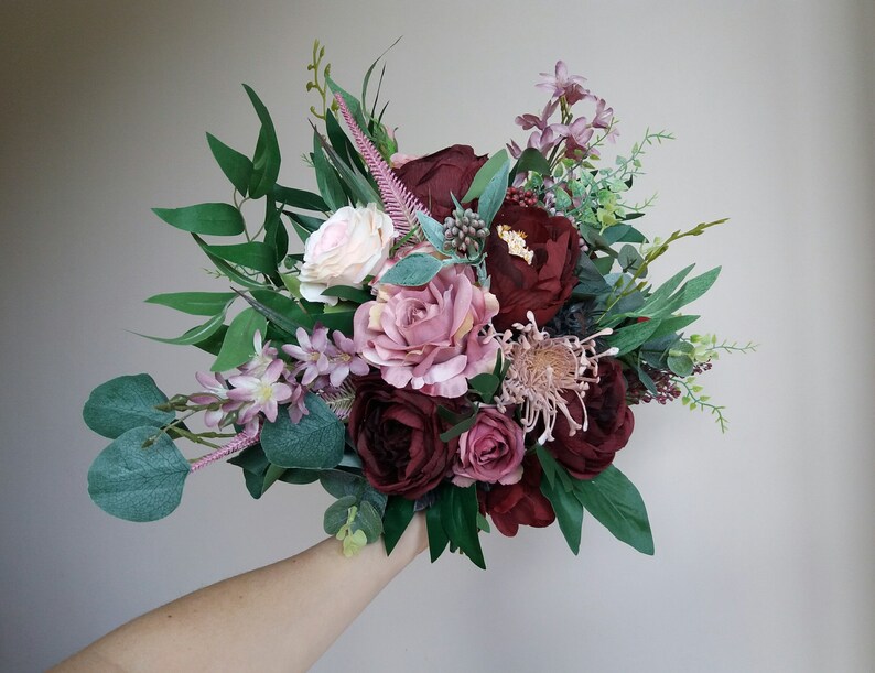 Flower bouquet Bohemian bouquets Mauve wedding bouquet Bridesmaid bouquets Wedding Boho Bouquet Burgundy Bridal Bouquet boutonnieres