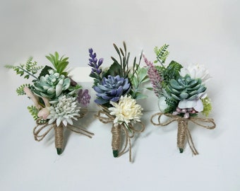 Succulent Boutonniere corsages, Boho Boutonniere, Faux Boutonniere, Bohemian boutonniere,comb,Flower comb, Bridesmaid corsage,Succulentcomb