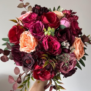 Burgundy pink peach Wedding Bouquet,Hot pink Bridal bouquet, Fuchsia Bridesmaid bouquets Wedding Boho Bouquet, Flower bouquet