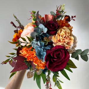 Fall Bridal Wedding Bouquet ,Orange Burgundy Navy Bridal bouquet, Bridesmaid bouquet Wedding Boho Bouquet, Orange bouquet, Bohemian bouquets