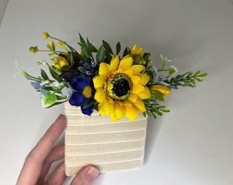 Boutonnière de bolsillo Girasol boutonniere Diadema nupcial, Corona de pelo de flores, Halo de flores, Corona de flores silvestres, Boda rústica