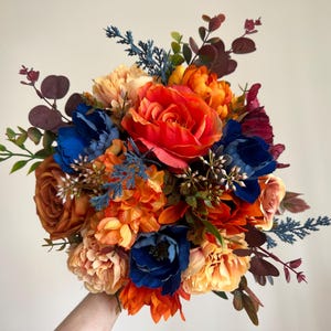 Fall Wedding bouquet Orange blue Rust Terracotta Bridal bouquet Bridal bouquet Faux bouquet Fall wedding Boho wedding boutonnieres