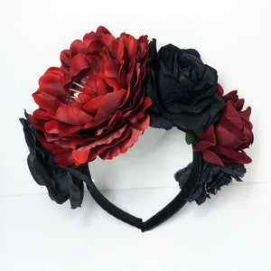 Black Burgundy Mexican Flower Crown Halloween flower headband ,Day of the Dead Headpiece,Day of the Dead, Flower Crown, Headband