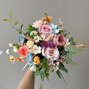 Wildflower Bridal Bouquet ,Colorful Wedding bouquet,Spring Bridesmaid bouquets Pink orange blue Bouquet,  Colorful Bridal Bouquet bouquets